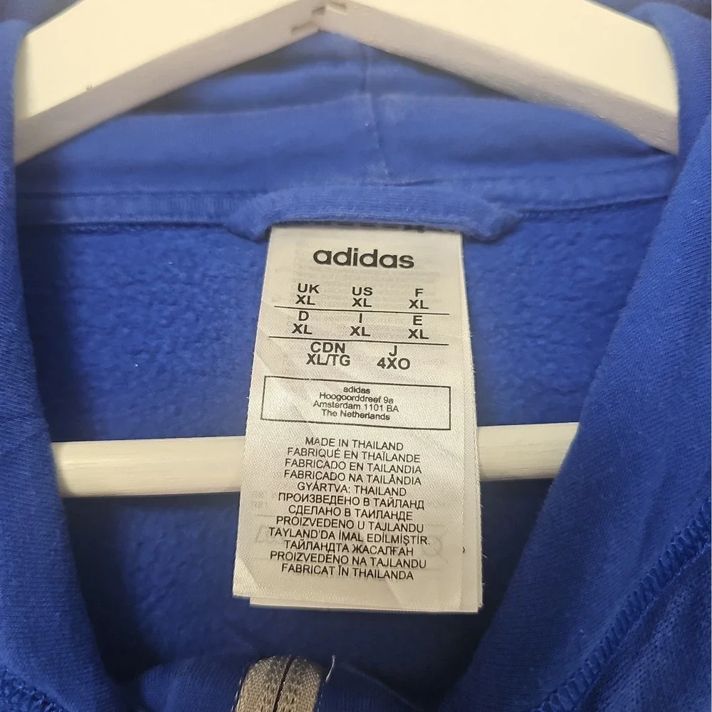Adidas Essentials Men's XL Blue Gray Colorblock Full Zip Hooded Track Jacket